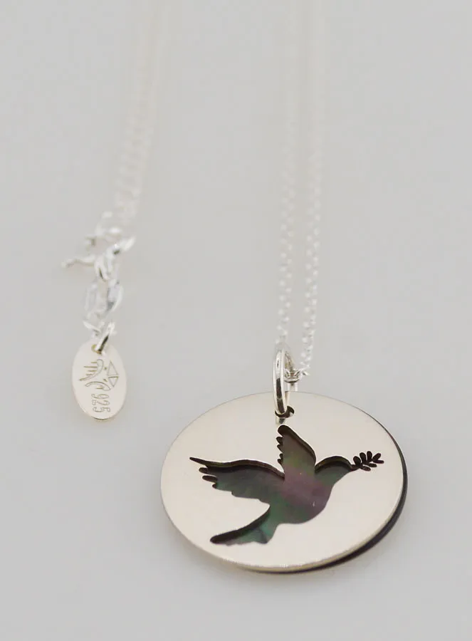 Religious Necklace Openwork Dove - Silver and Mother-of-Pearl (pic 3)
