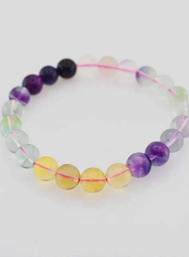 Multicoloured Fluorite Gemstone Bracelet AA - 8 mm (pic 2)