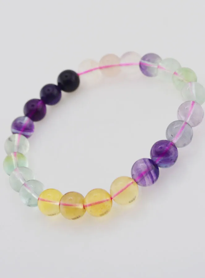 Multicoloured Fluorite Gemstone Bracelet AA - 8 mm (pic 4)