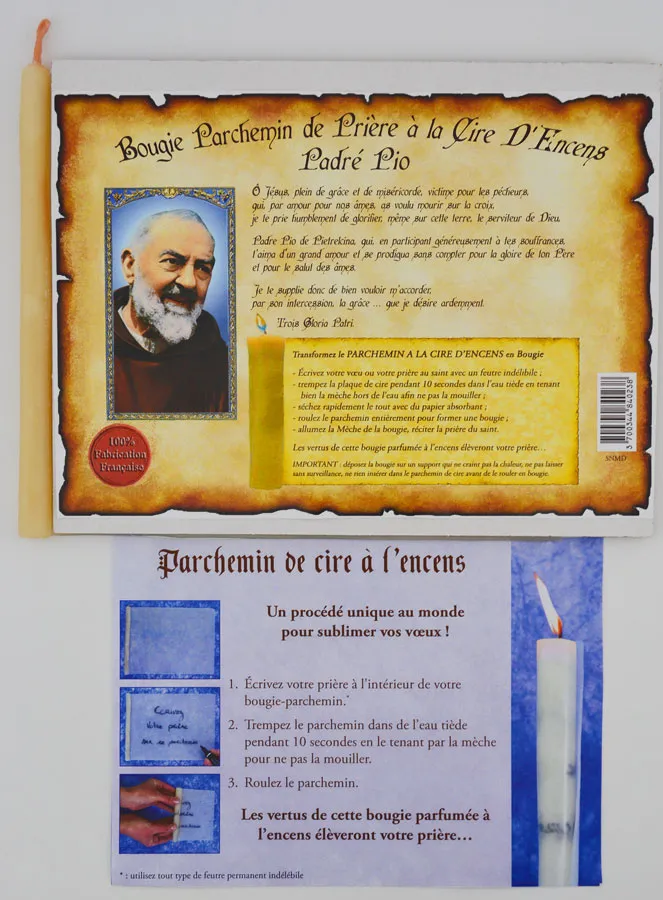Candle Prayer Parchment with Incense Wax - Father Pio (pic 1)