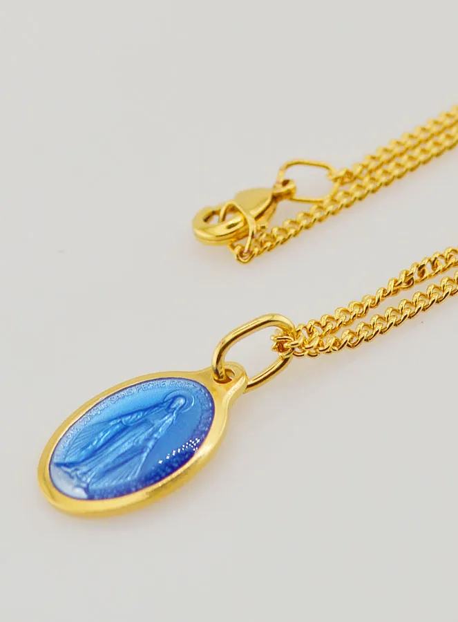 Blue Miraculous Medal with Necklace 45cm (pic 1)