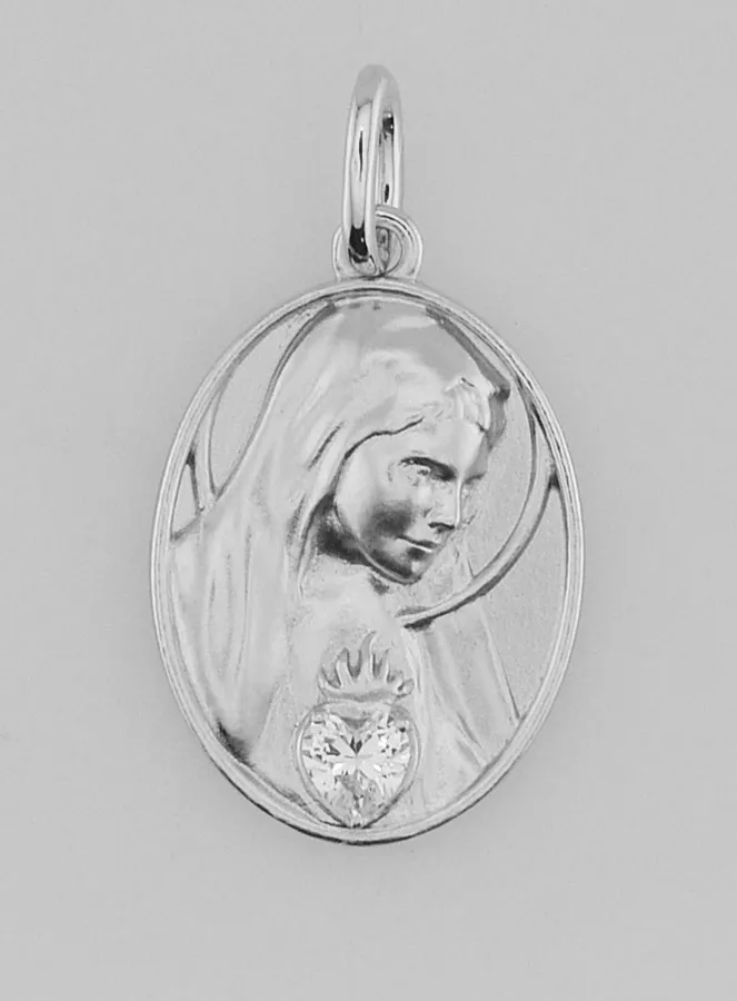Silver Medal and Zirconia Sacred Heart of Mary - 19mm (pic 1)