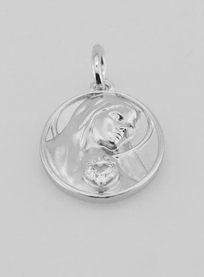 Silver Medal and Zirconia Sacred Heart of Mary - 19mm (pic 2)