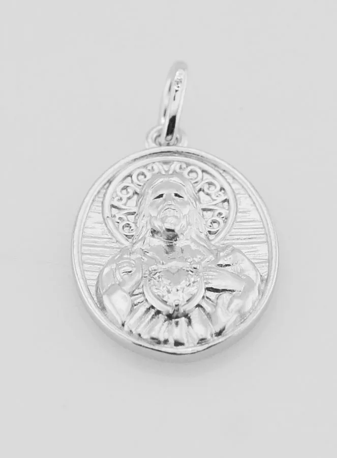 Silver and Zirconia Medal Sacred Heart of Jesus - 19mm (pic 2)