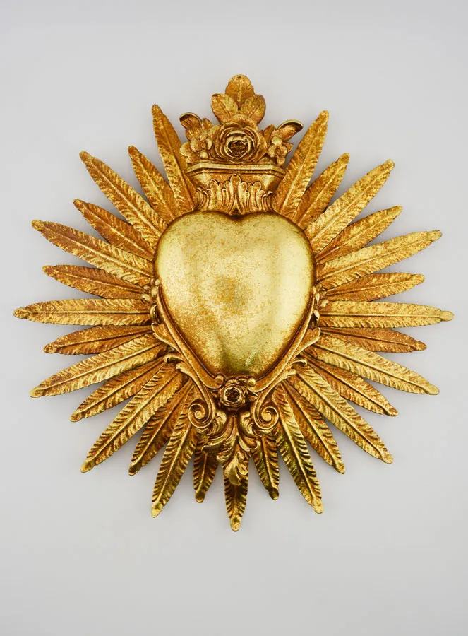 Hanging Ex Voto Heart and Feathers - 25cm (pic 1)