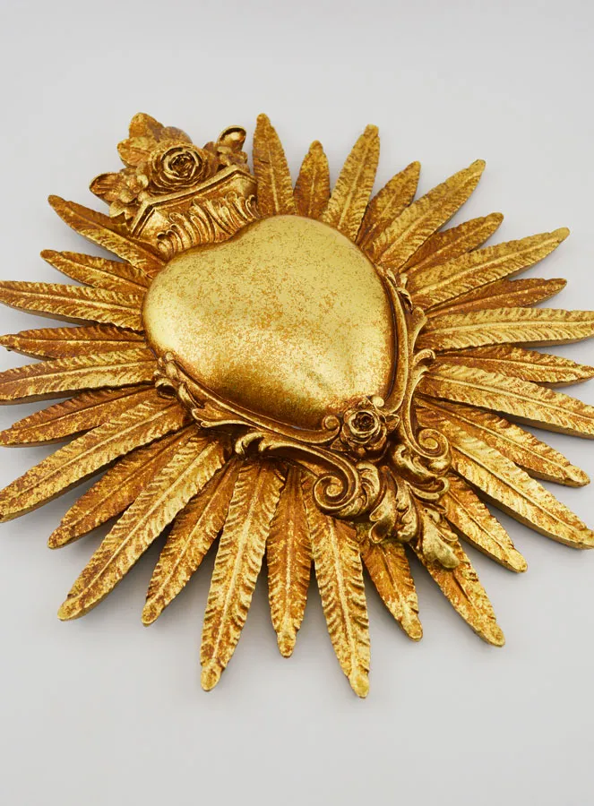 Hanging Ex Voto Heart and Feathers - 25cm (pic 3)