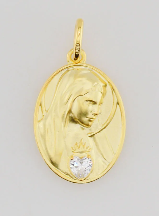 Gold Plated Medal and Zircon Sacred Heart of Mary - 19mm (pic 1)