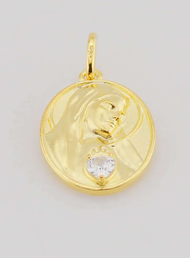 Gold Plated Medal and Zircon Sacred Heart of Mary - 19mm (pic 2)