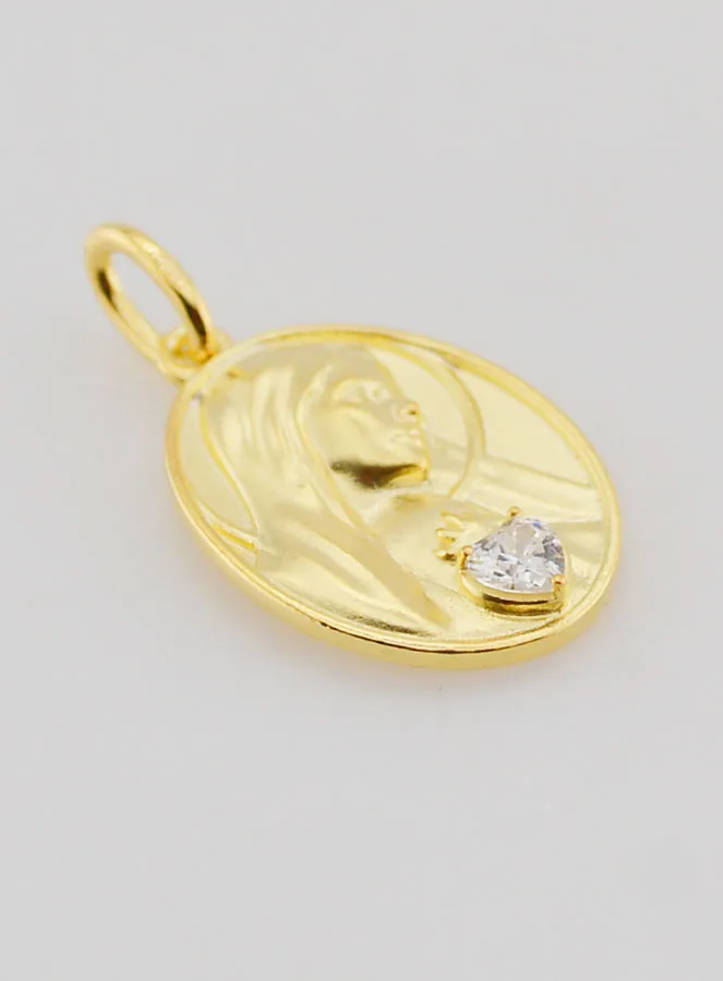 Gold Plated Medal and Zircon Sacred Heart of Mary - 19mm (pic 3)