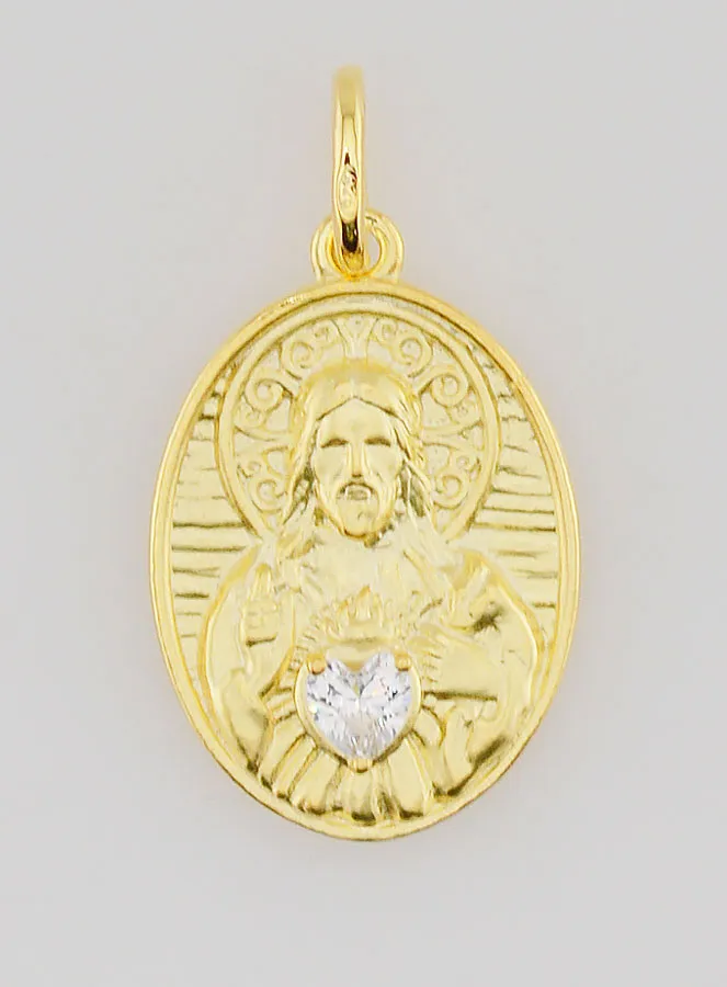 Gold Plated Medal and Zirconium Sacred Heart of Jesus - 19mm (pic 1)