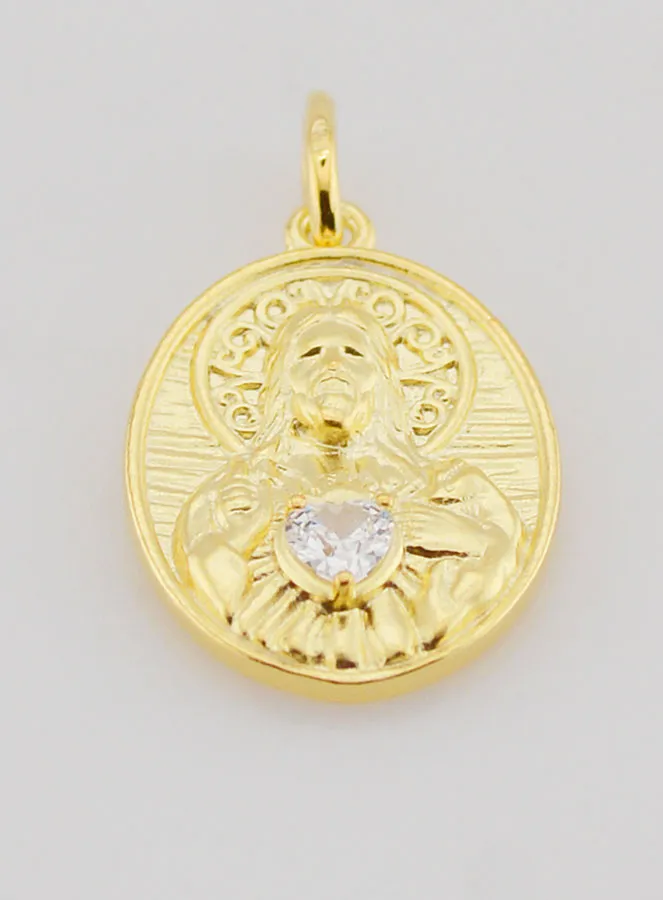 Gold Plated Medal and Zirconium Sacred Heart of Jesus - 19mm (pic 2)