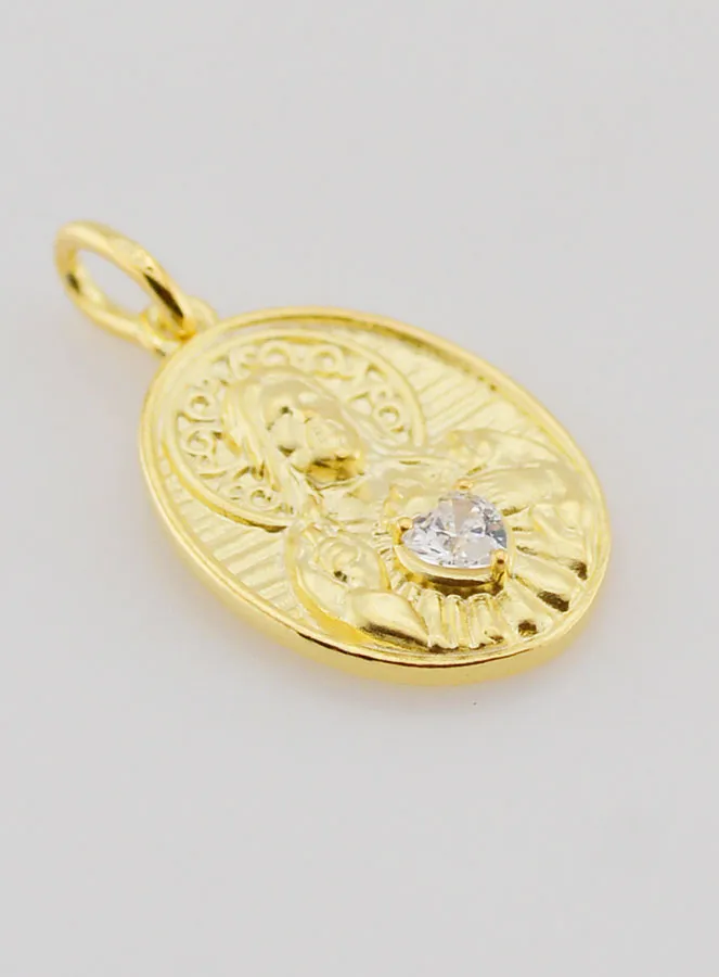Gold Plated Medal and Zirconium Sacred Heart of Jesus - 19mm (pic 3)