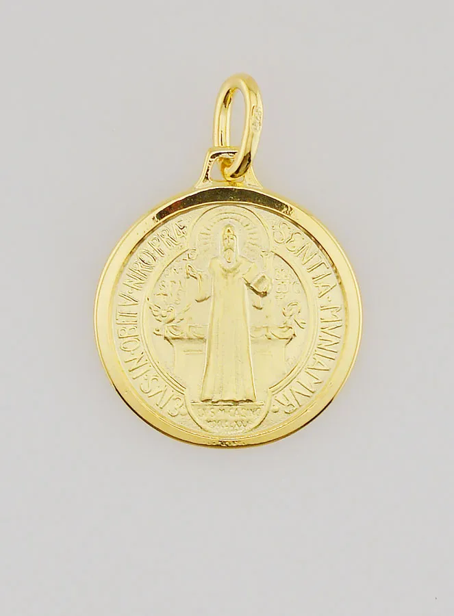Gold Plated Saint Benedict Medal with Rim - 18mm (pic 1)