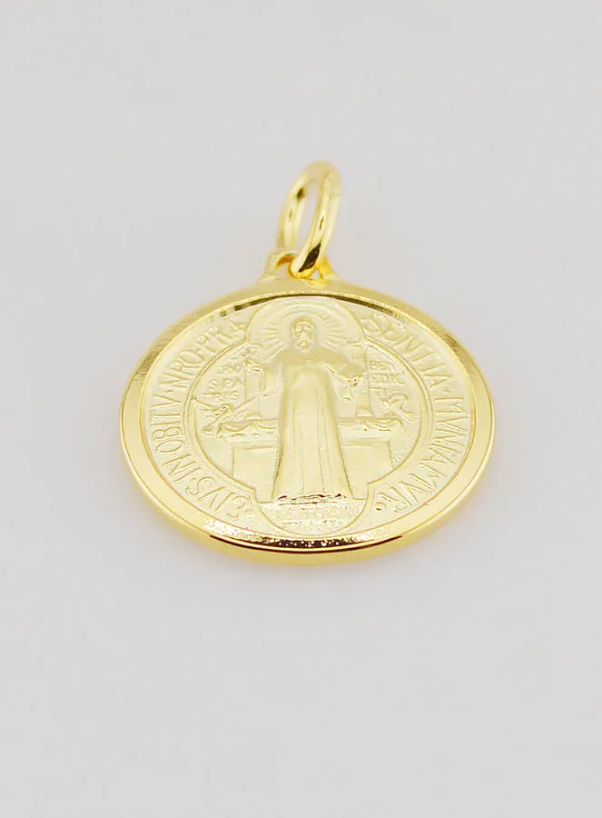 Gold Plated Saint Benedict Medal with Rim - 18mm (pic 2)
