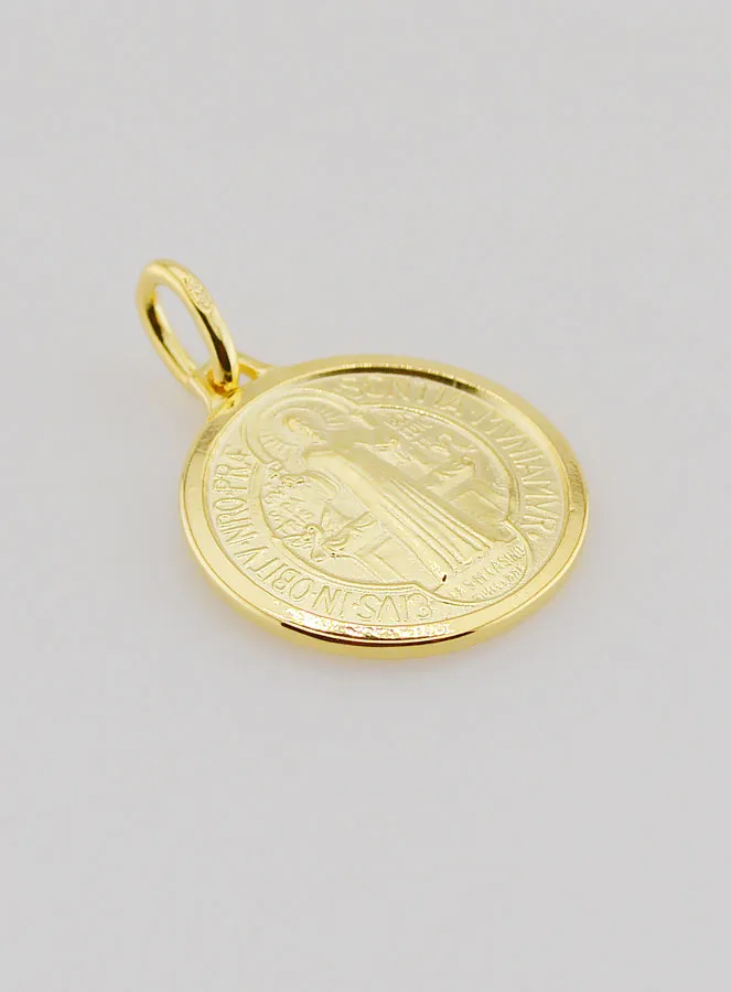 Gold Plated Saint Benedict Medal with Rim - 18mm (pic 3)