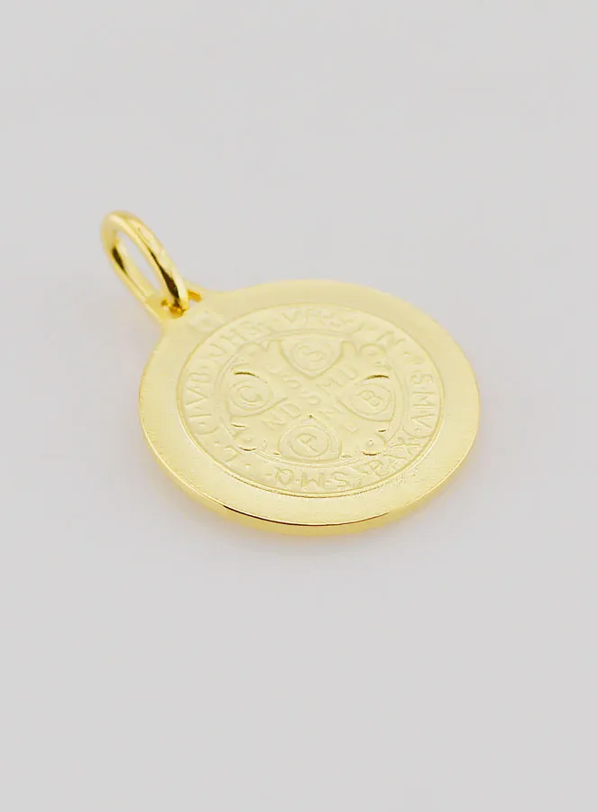 Gold Plated Saint Benedict Medal with Rim - 18mm (pic 4)