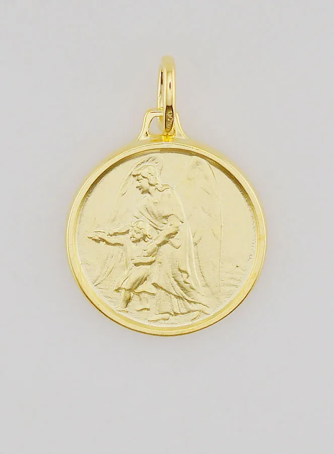 Gold Plated Medal Guardian Angel and Child - 18mm (pic 1)