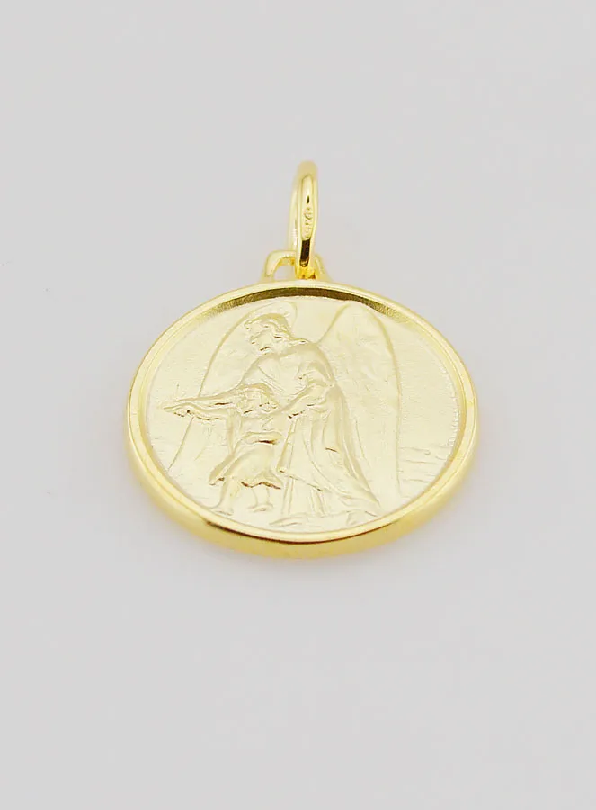 Gold Plated Medal Guardian Angel and Child - 18mm (pic 2)