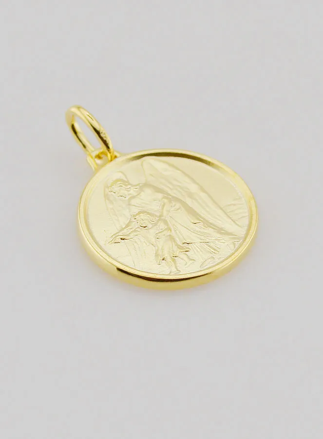 Gold Plated Medal Guardian Angel and Child - 18mm (pic 3)