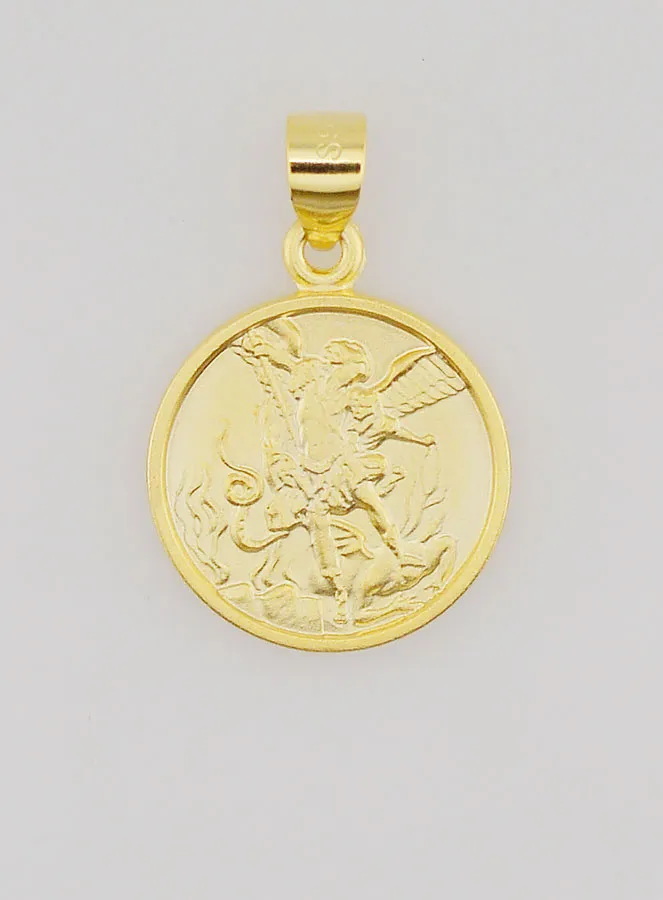 Gold-plated Medal with Rim - St Michael the Archangel - 14mm (pic 1)