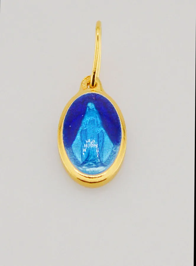 Miraculous Medal in Gold Plated Silver and Blue Enamel - 10mm (pic 1)