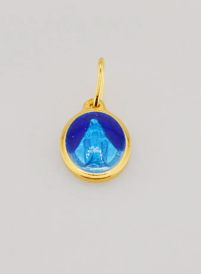 Miraculous Medal in Gold Plated Silver and Blue Enamel - 10mm (pic 2)