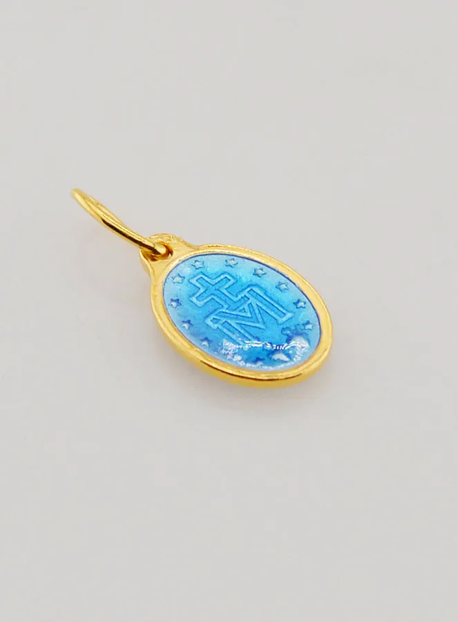 Miraculous Medal in Gold Plated Silver and Blue Enamel - 10mm (pic 4)