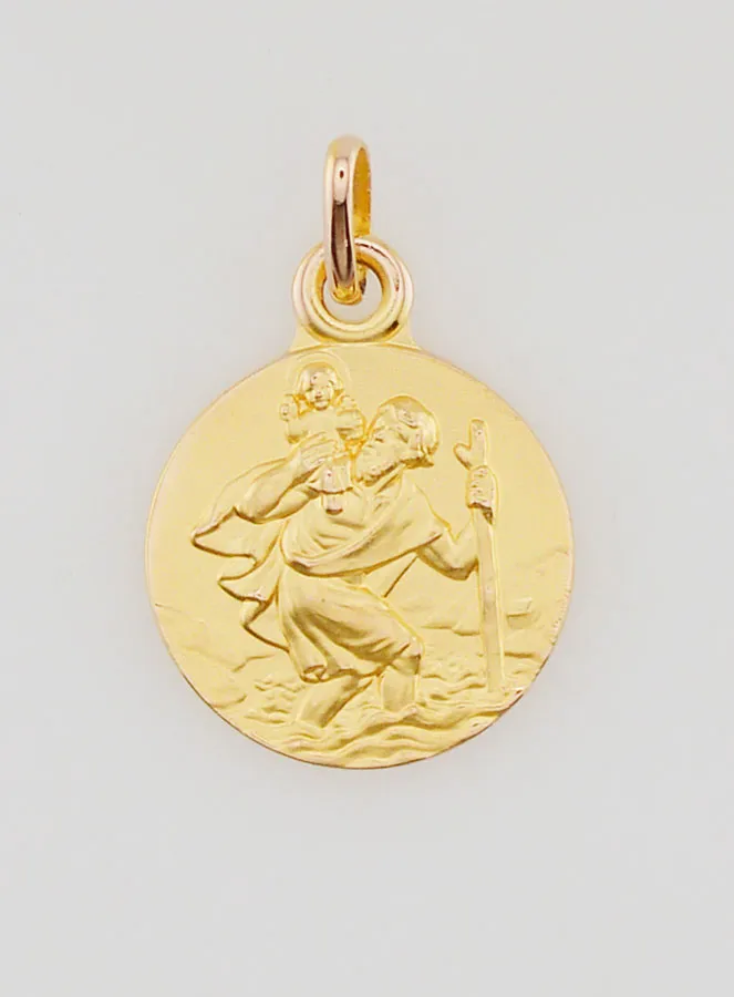 Gold Plated Saint Christopher Medal - 14mm (pic 1)