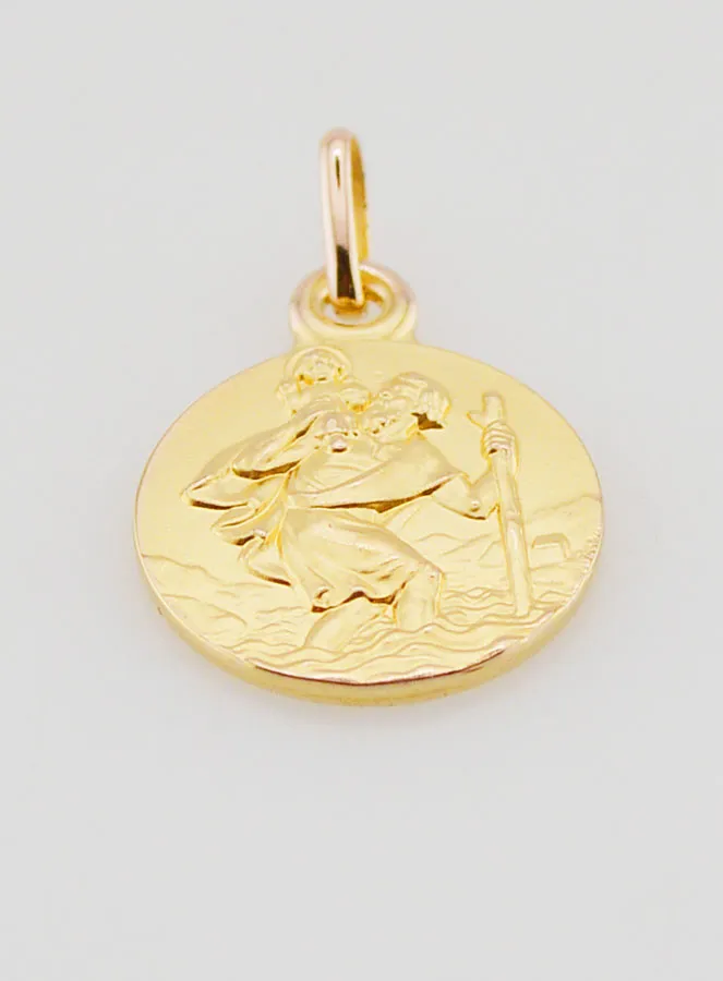 Gold Plated Saint Christopher Medal - 14mm (pic 2)