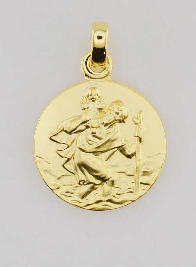 Gold Plated Medal Saint Christopher - 18mm (pic 1)