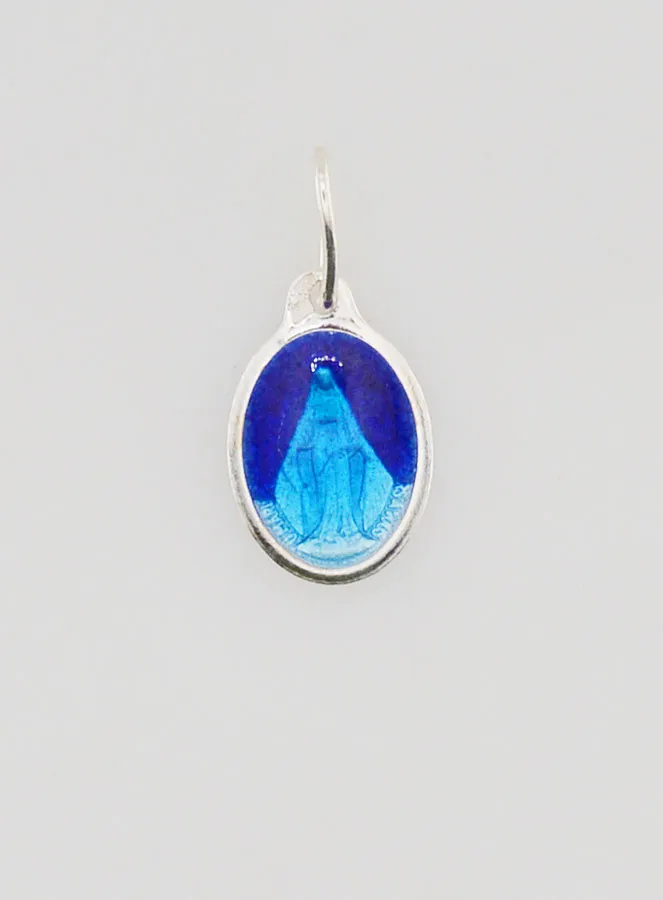 Miraculous Medal Silver and Blue Enamel - 10mm (pic 1)