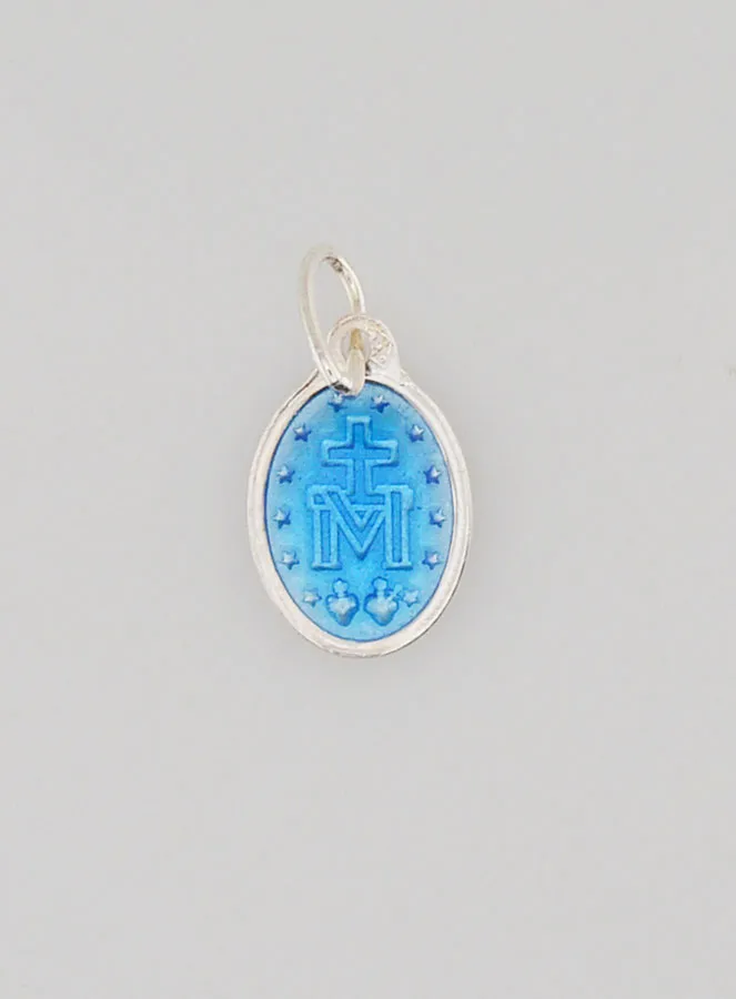Miraculous Medal Silver and Blue Enamel - 10mm (pic 2)