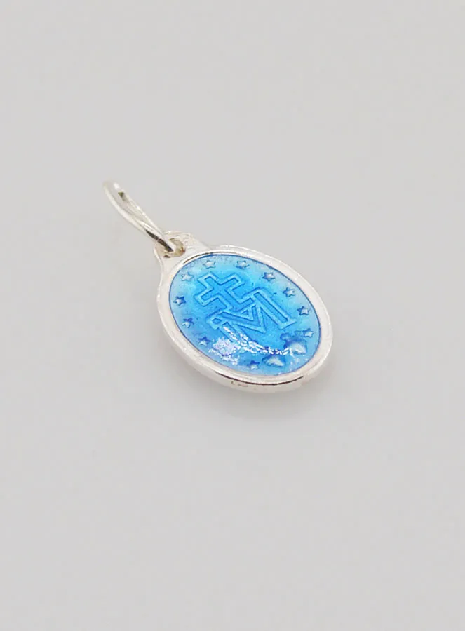 Miraculous Medal Silver and Blue Enamel - 10mm (pic 4)