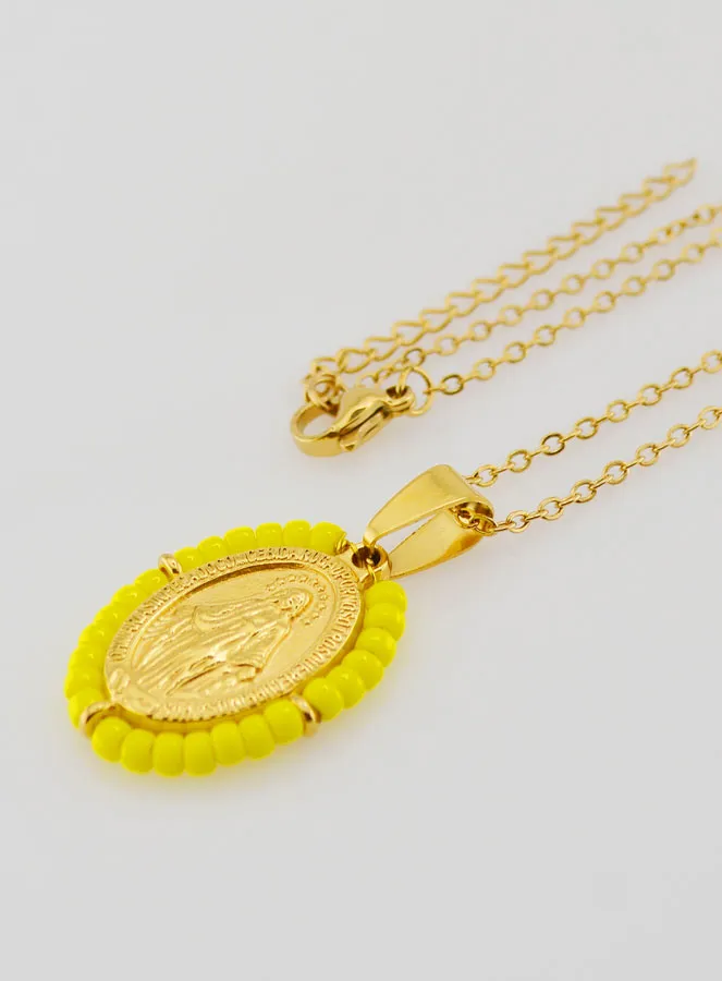 Miraculous Medal and Necklace - Yellow Beads (pic 1)