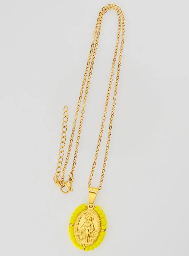 Miraculous Medal and Necklace - Yellow Beads (pic 2)