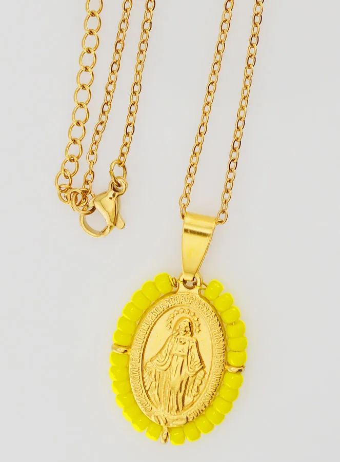 Miraculous Medal and Necklace - Yellow Beads (pic 4)