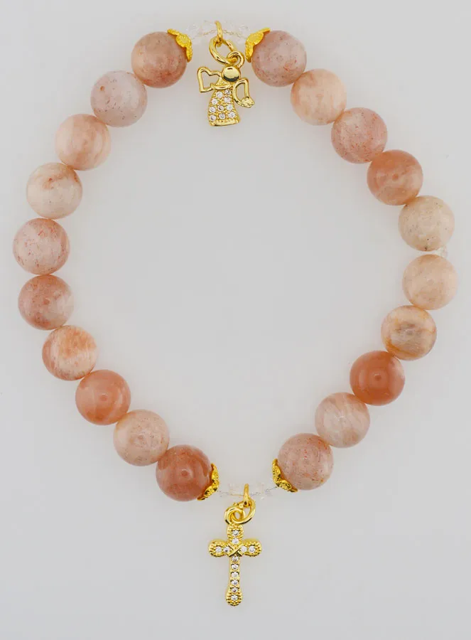 Sunstone Bracelet 8mm - Angel and Cross (pic 1)
