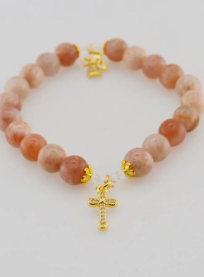 Sunstone Bracelet 8mm - Angel and Cross (pic 2)