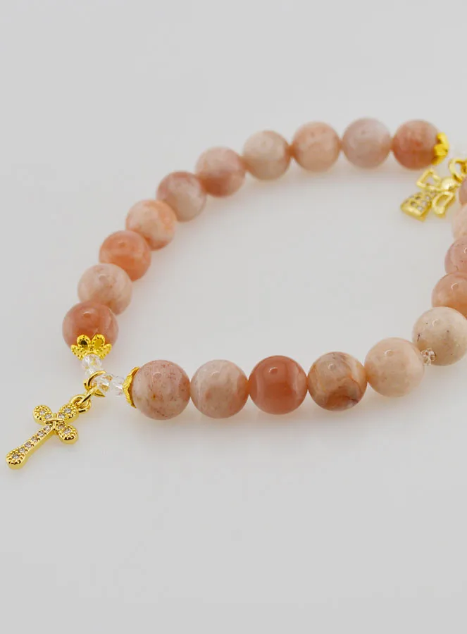Sunstone Bracelet 8mm - Angel and Cross (pic 3)