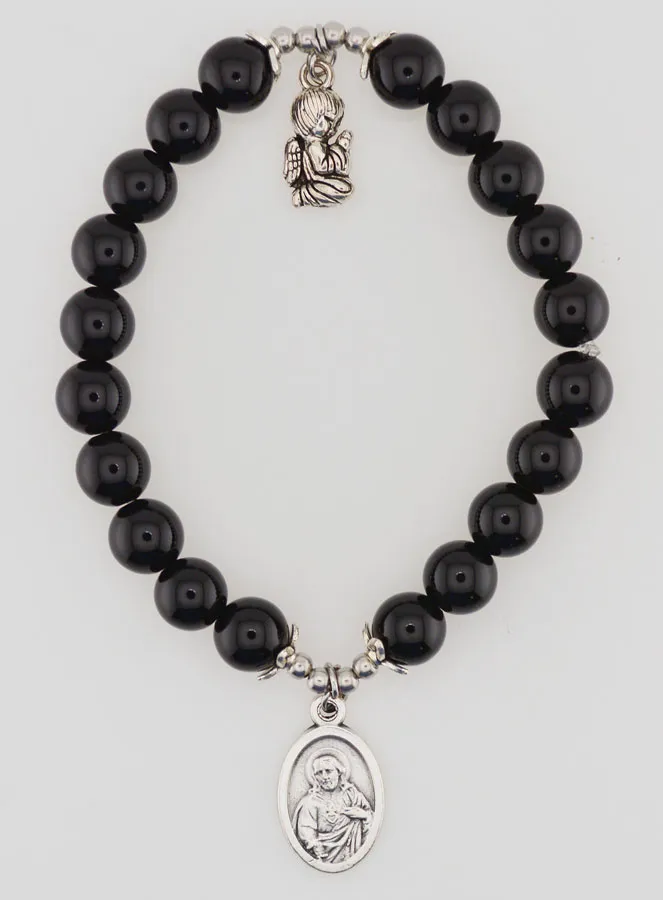 Bracelet Black Agate 8mm - Our Lady of Mount Carmel (pic 1)