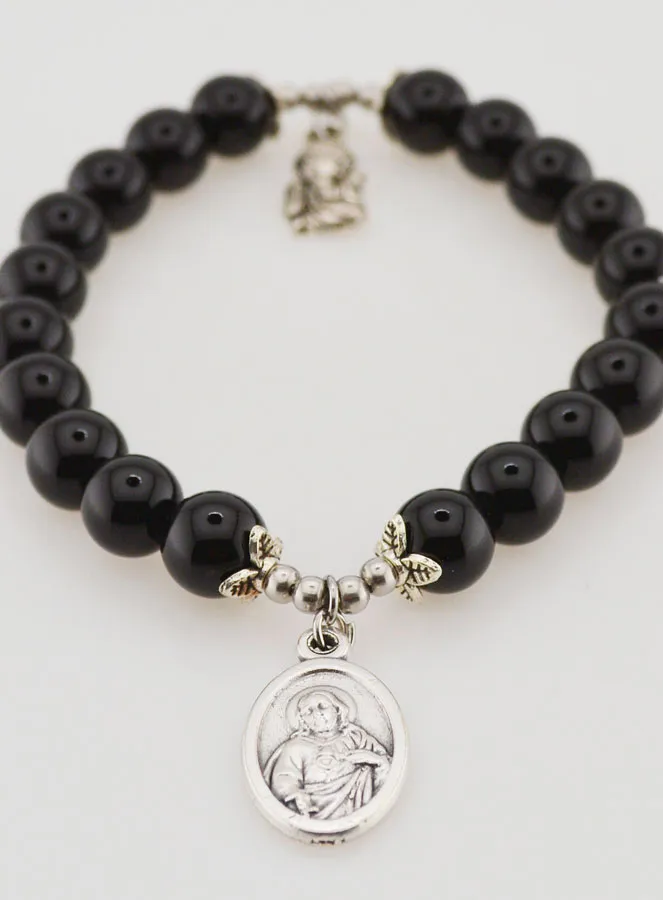 Bracelet Black Agate 8mm - Our Lady of Mount Carmel (pic 2)
