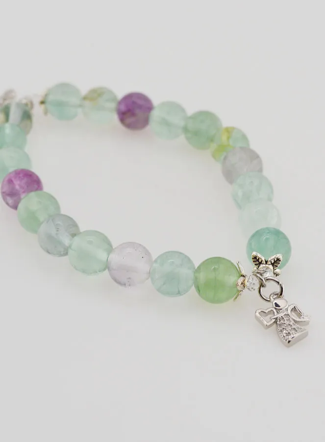 Bracelet with Fluorite Stones 8mm - Angel and Cross (pic 4)