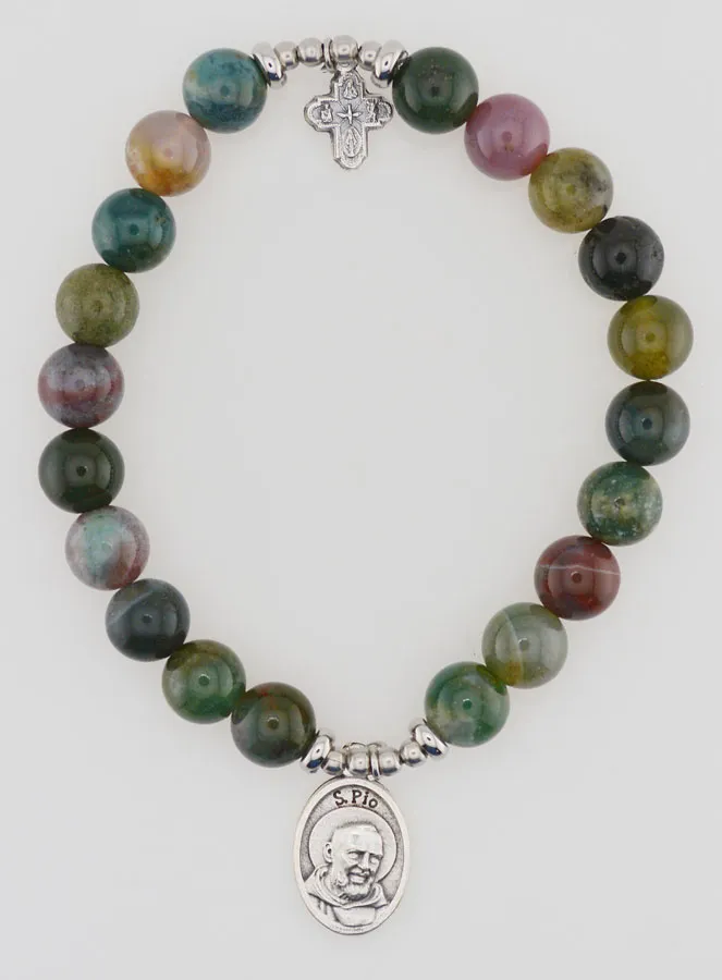 Religious Bracelet Indian Agate 8mm - Father Pio and Trinity (pic 1)