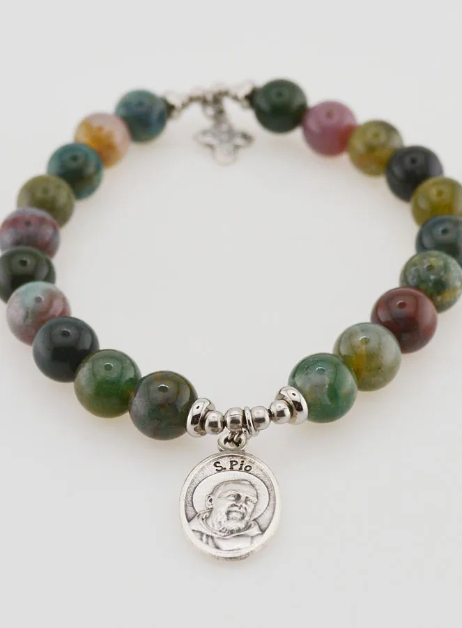Religious Bracelet Indian Agate 8mm - Father Pio and Trinity (pic 2)