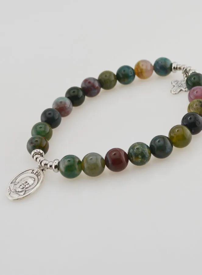 Religious Bracelet Indian Agate 8mm - Father Pio and Trinity (pic 3)