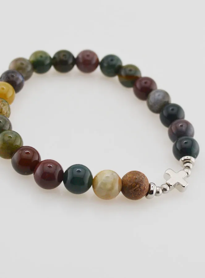 Religious Bracelet Indian Agate 8mm and Cross (pic 4)