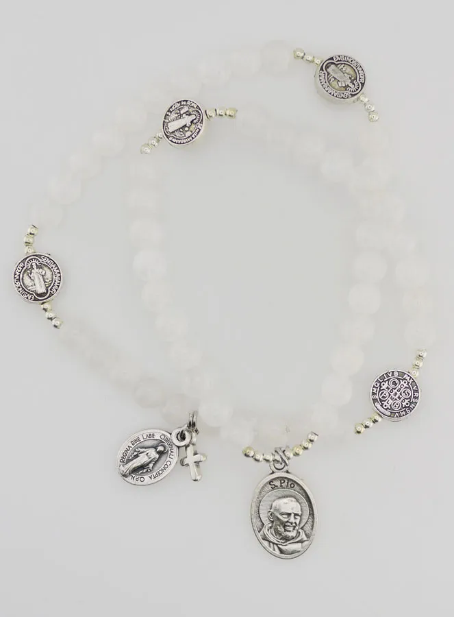 Moonstone Rosary Bracelet – St Benedict and Father Pio (pic 1)