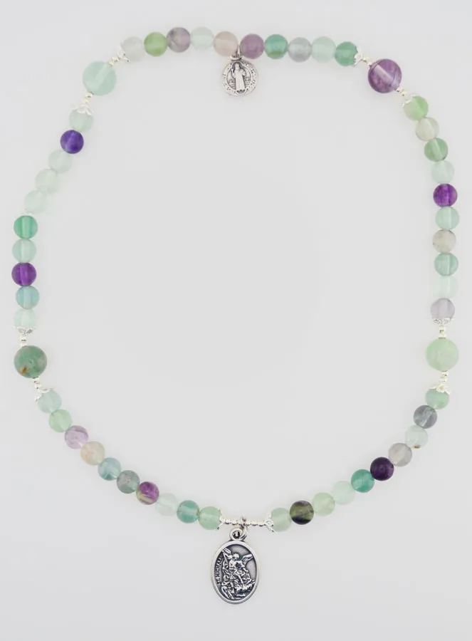 Fluorite Stone Rosary - Saint Michael and Saint Benedict (pic 1)