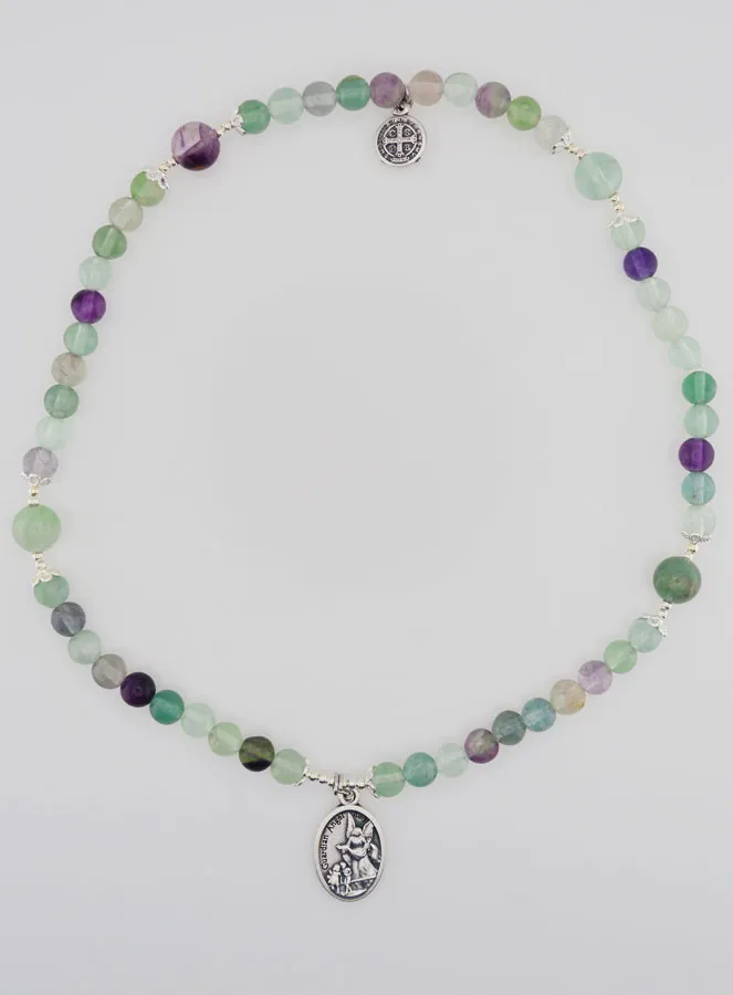 Fluorite Rosary Bracelet - Saint Michael and Saint Benedict (pic 1)