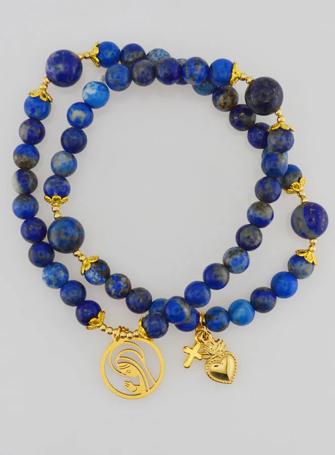 Lapis Lazuli Rosary Bracelet - Virgin Mary and Ex Voto (pic 2)